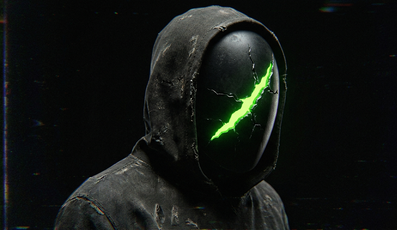 The Slasher: A hooded figure with a cracked black mask emitting a glowing green slash.